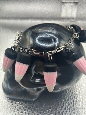 Handmade Black, Pink and White Candy Corn Bracelet